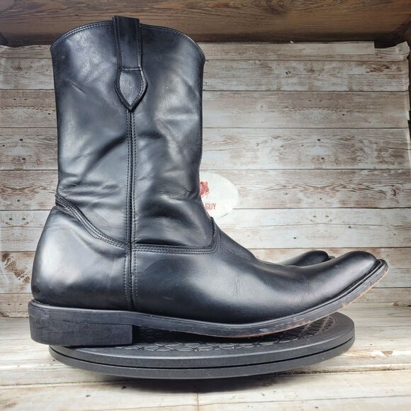 Vintage Men\'s Size 10 Western Cowboy Boots Black Leather Mid Calf Side Zip Biker